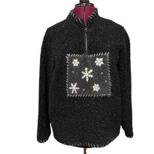 Woolrich Pullover Sweater Snowflake Quarter 1/2 Zip Fleece‎ Black Women's Large